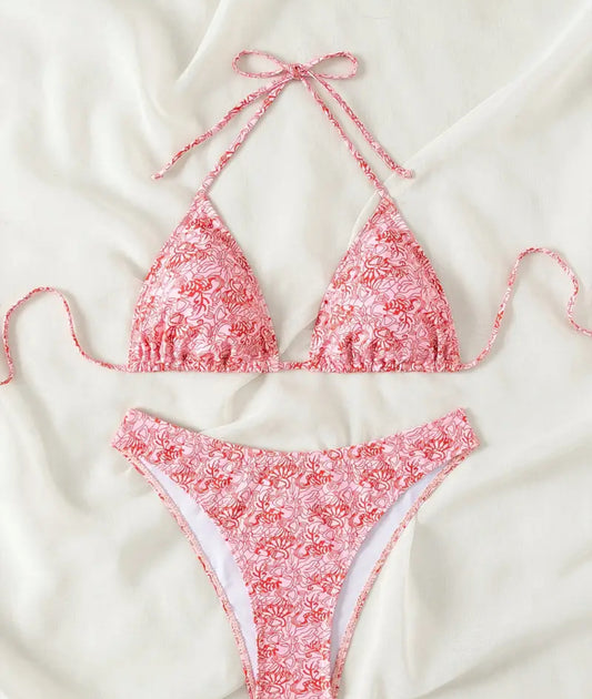 “Strand” roze bikini met print